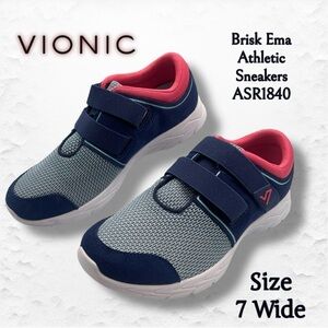 Vionic Blue and Pink Brisk Ema Athletic Sneakers with Velcro Strap Size 7 Wide